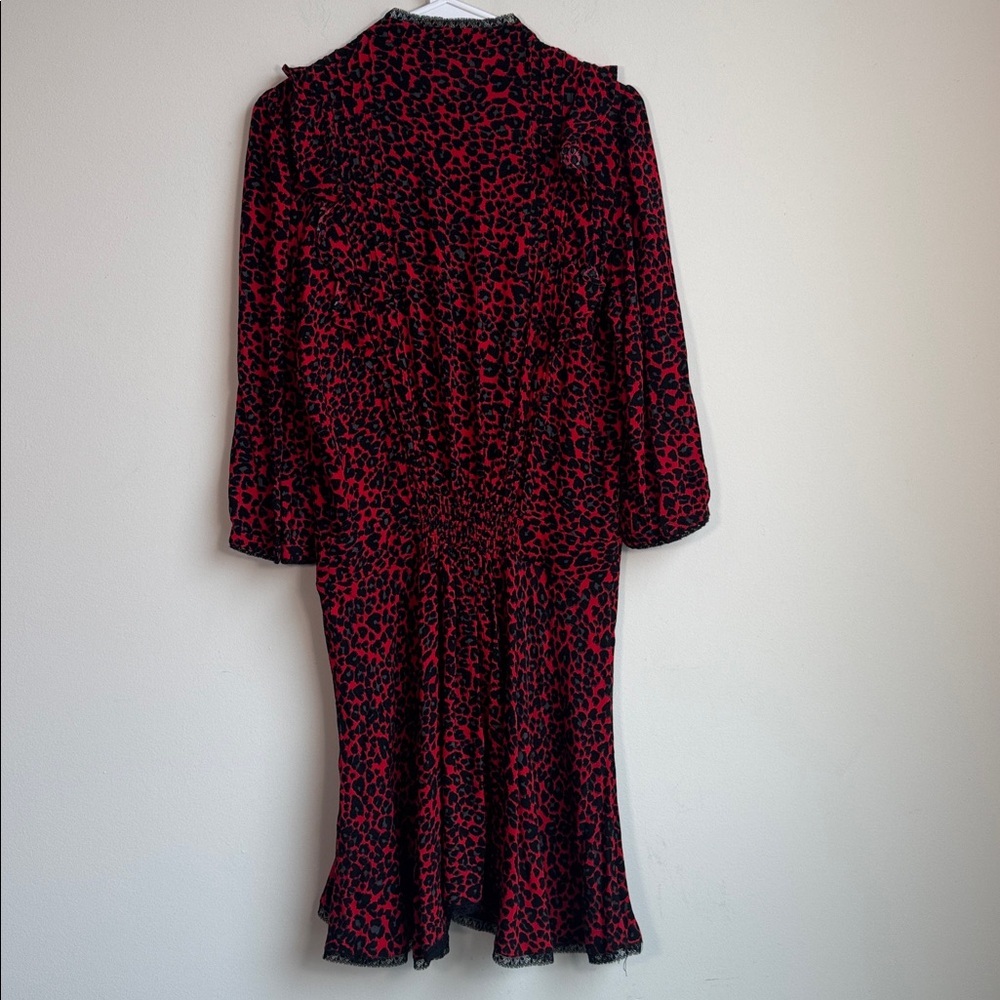 Zadig & Voltaire Remo Print Leopard Coeur Ruffle Dress in Red/Black - S - Picture 6 of 7